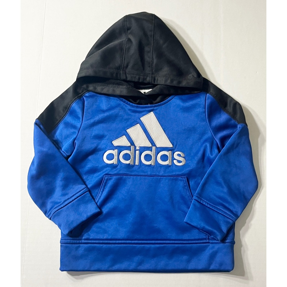 Adidas Hoodie Sweatshirt Boys 3T Royal Blue Black Fleece Lined Pullover